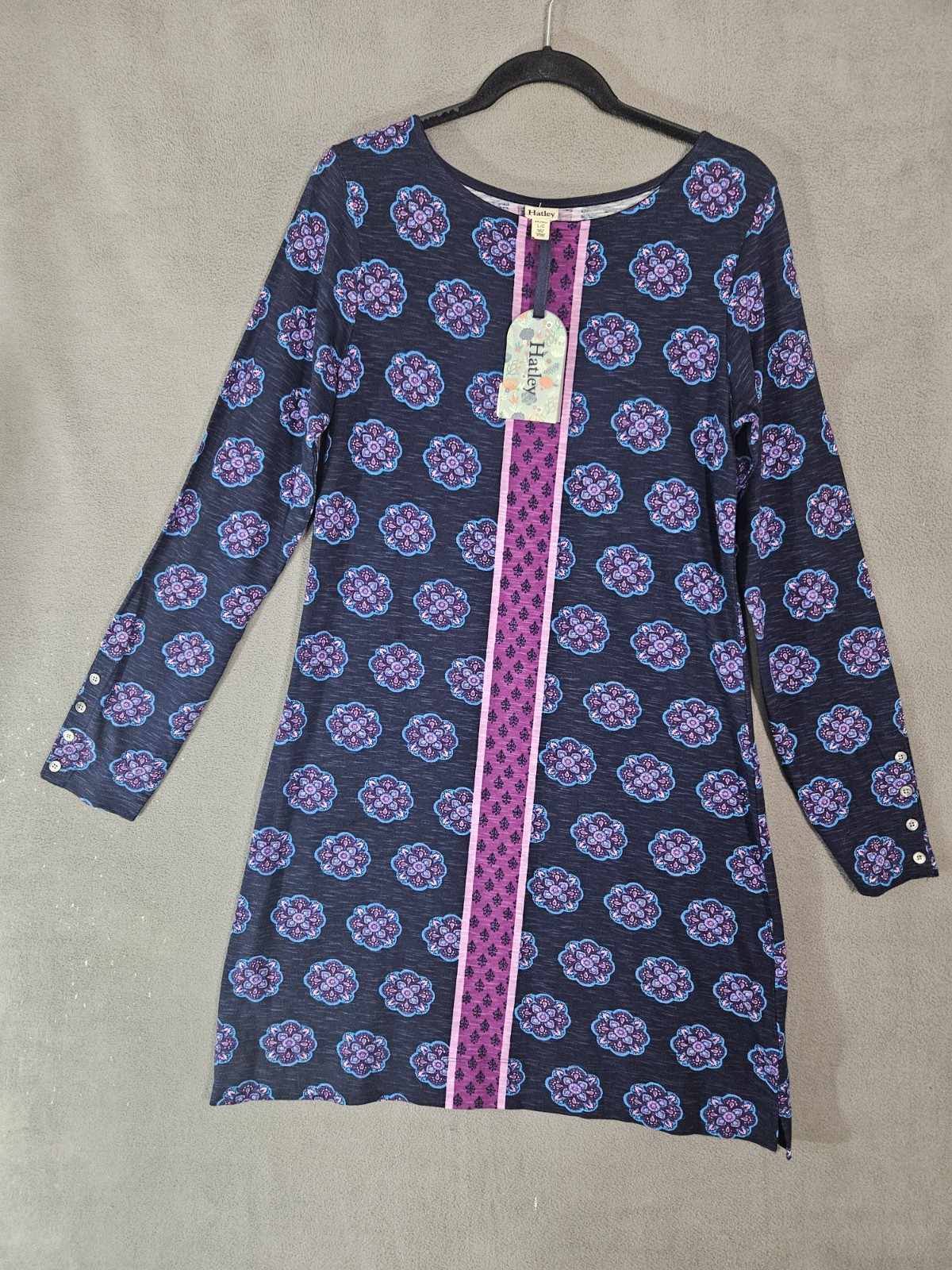 NWT Hatley Womens Large Midi Dress Boatneck Byzantium Floral Blue Paisley Boho