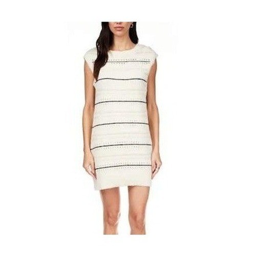 Sanctuary Textured Mod Mini Dress Small Cream Black Knit Stripe Chunky Fisherman