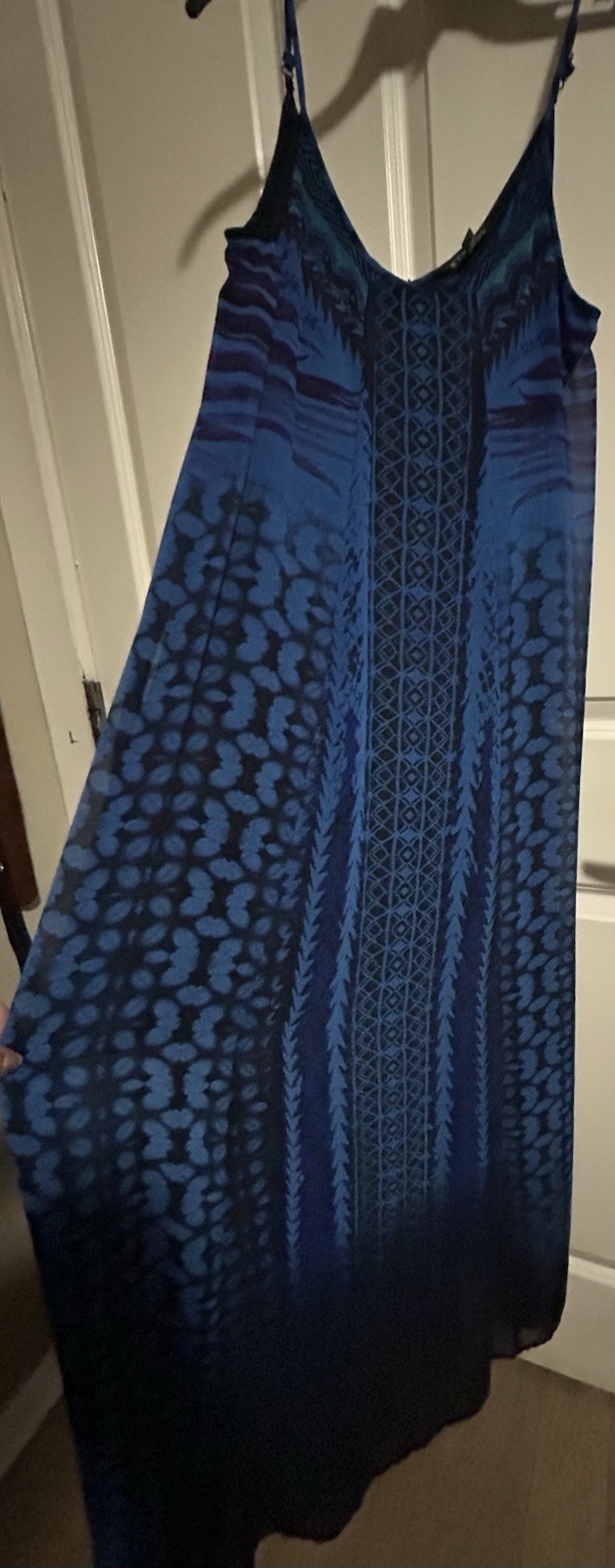 Express Blue & Black Geometric Print V-Neck Maxi Dress Adjustable Straps XS