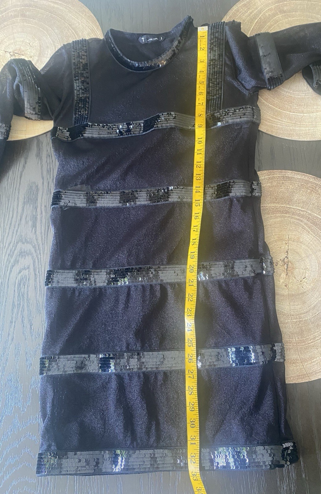 Tom Ford Black Mini Sheer Stripped Embellished Dress Size S