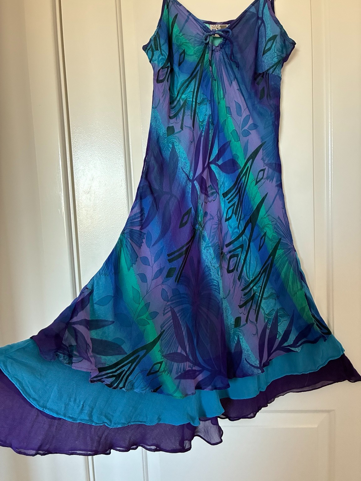 Vtg Phool Abstract Print Floaty Ruffled Hem Slip Dress Fairycore Y2K Whimsical