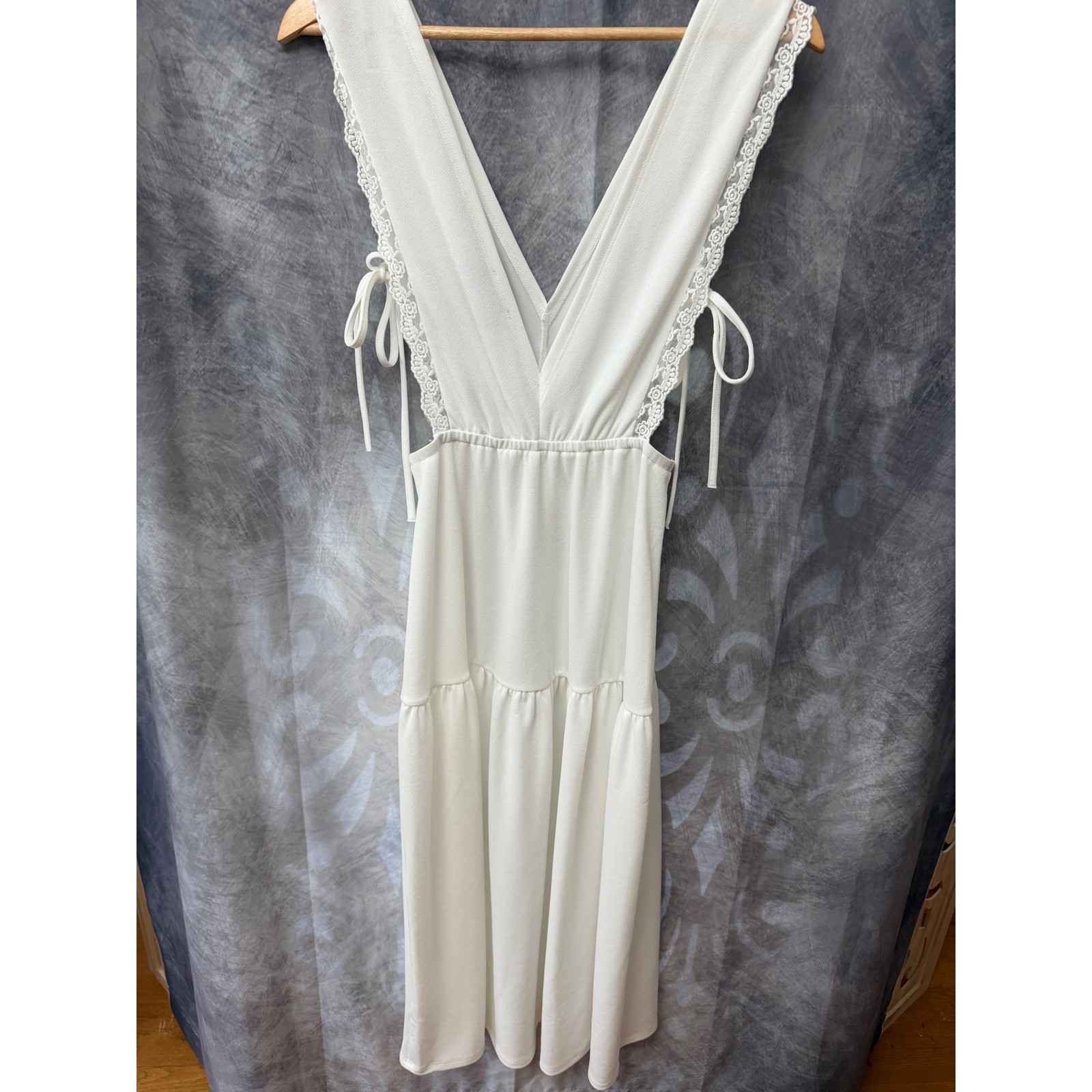 ASOS DESIGN White Lace Trim Pinafore Midi Dress Open Side Tie Detail Womens 4