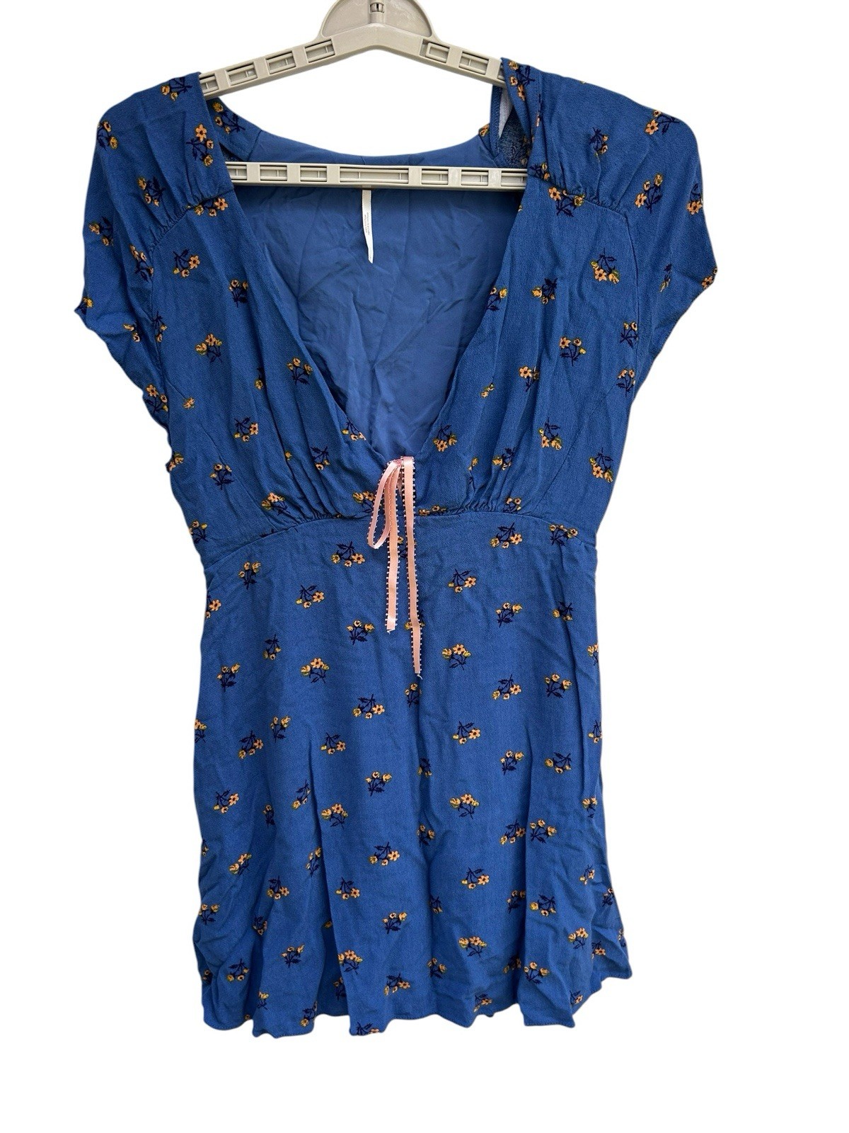 FREE PEOPLE Everyone’s Favorite Minidress Floral Blue Combo Women’s Large EUC