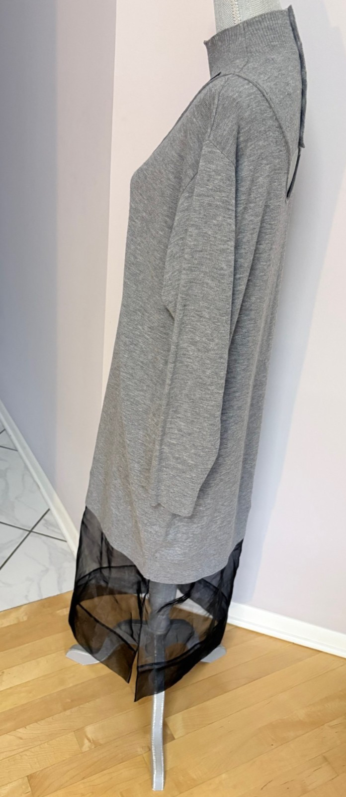 NWT Phillip Lim Women’s Gray Mockneck Knit Dress With Lace Inlay Size M