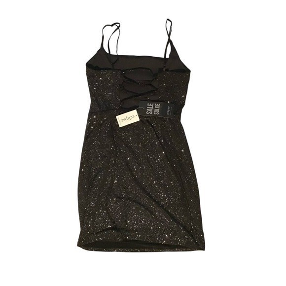 Eclipse Mini Dress Sparkle Glitter Sleeveless Party Cocktail Club Black