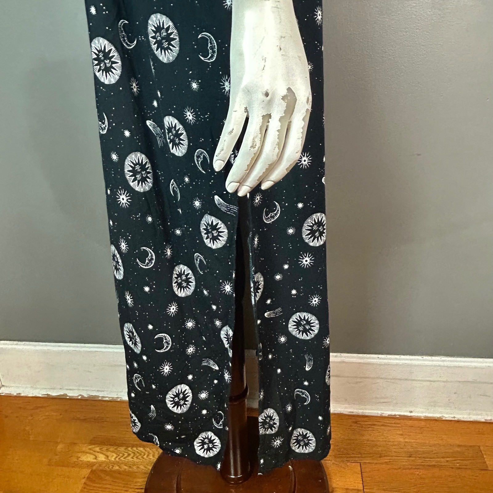 VTG Celestial Witchy Slip Dress Large Motel Black Moon Stars Maxi 90s Open Back