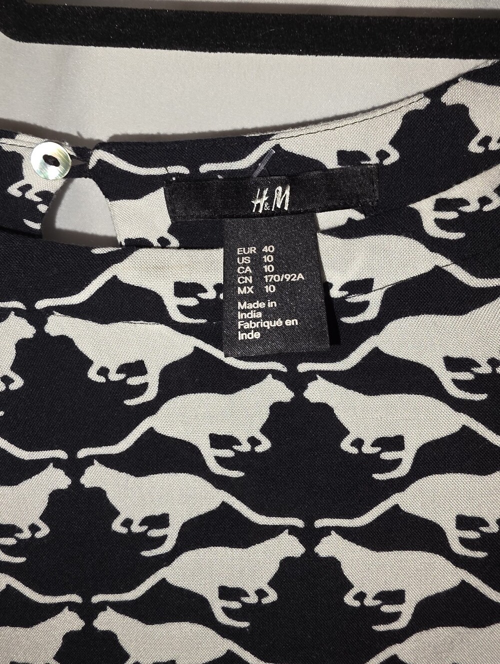 H&M Black White Cat Print Shift Dress Long Sleeve Mod Whimsigoth – Size 10