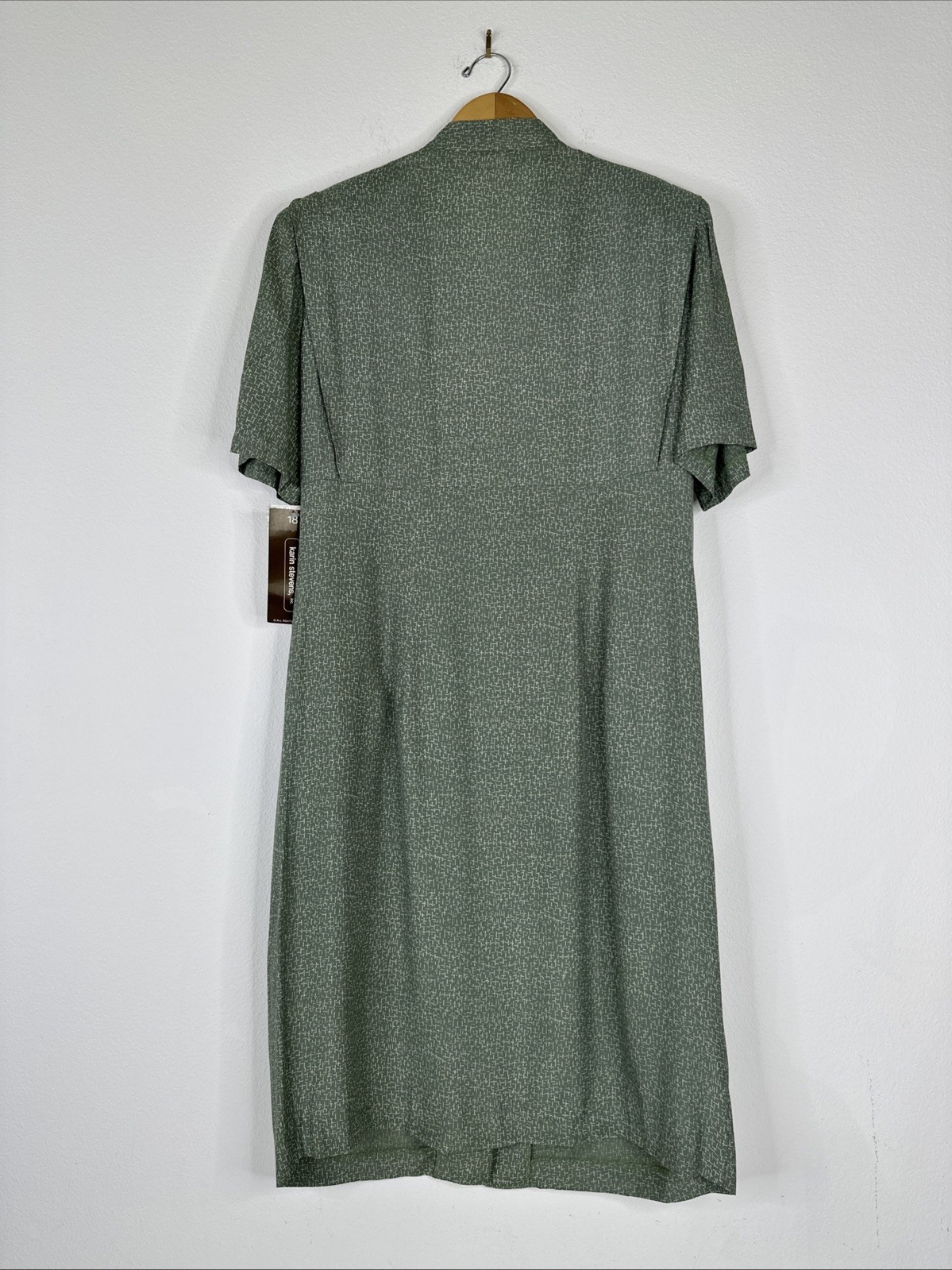 VTG Karin Stevens Printed Button Front Midi Dress Womens Size 18 Green NEW DS