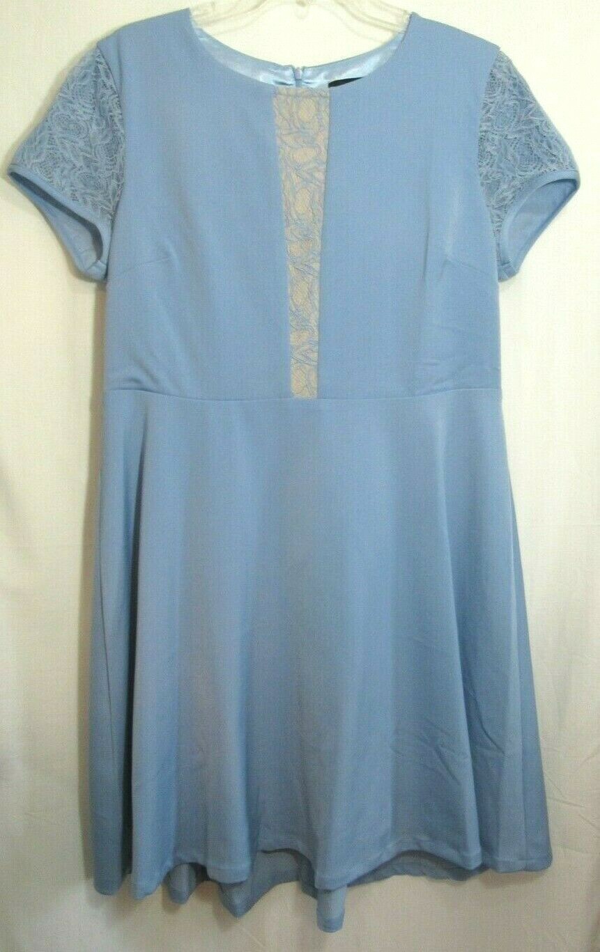 Suzanne Betro Blue Lace Inserts Lined Short Sleeve Dress XL NWT