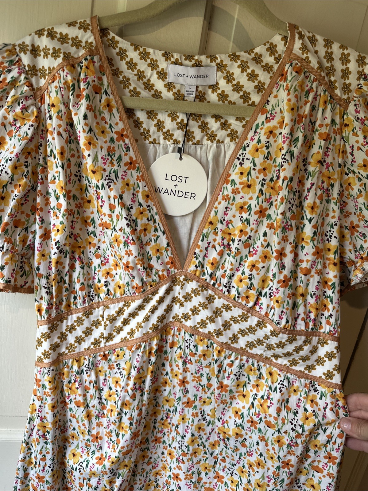 Lost & Wander 100% Cotton Spring Sunrise Floral Midi Dress Size Large NWT