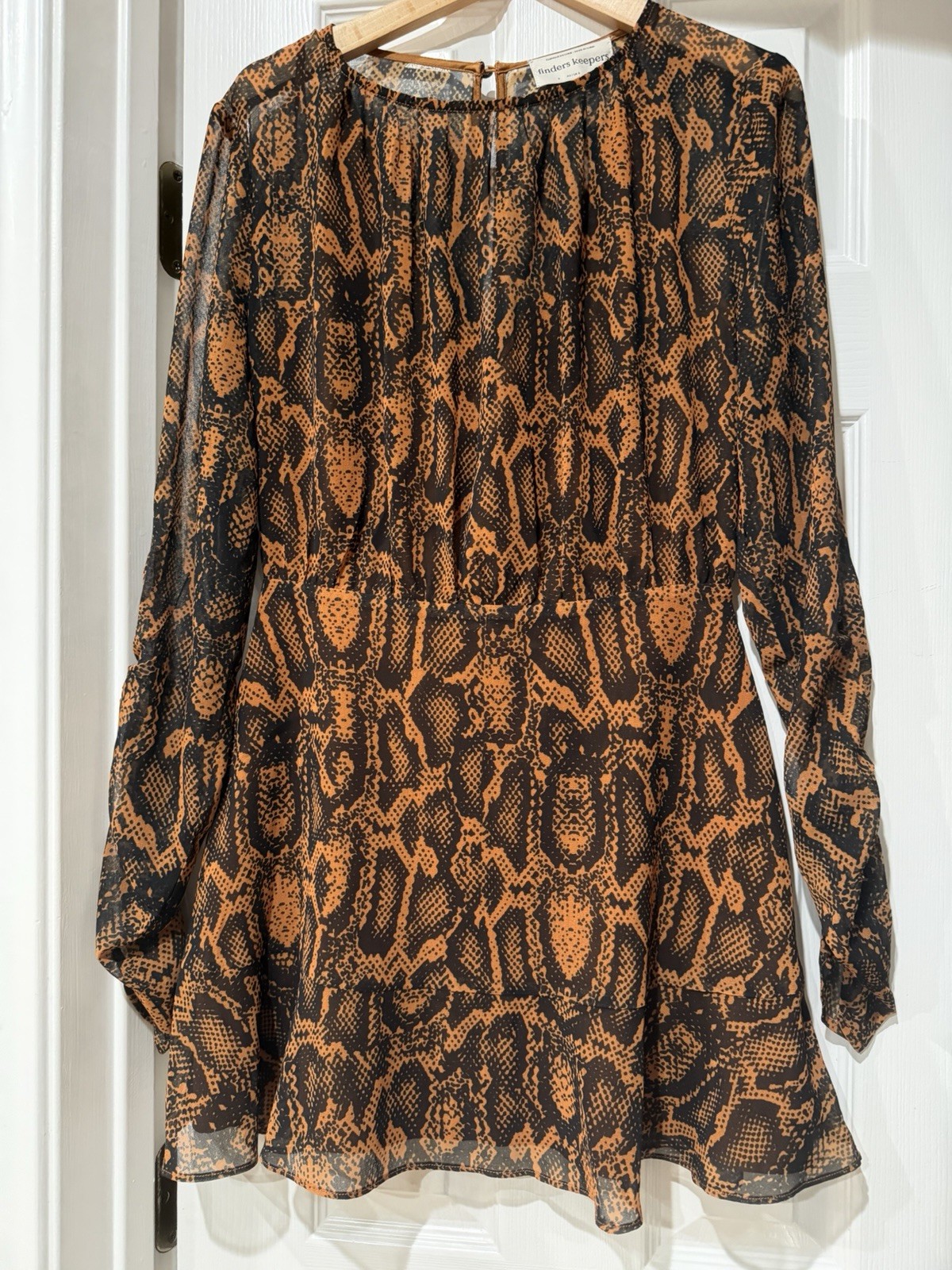 Finders Keepers Lana Flowy Mini Dress Tan & Brown Snakeskin Print SzS