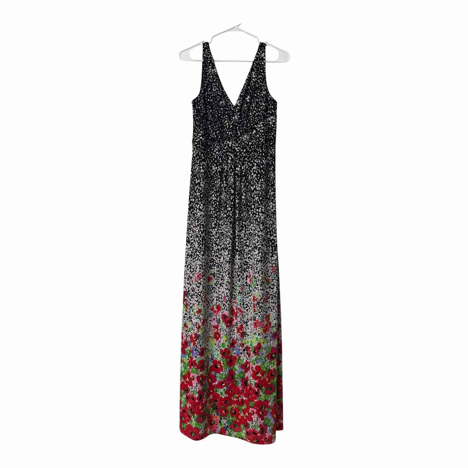 Chaps Floral Border Print Maxi Dress Women’s Large Sleeveless V Neck