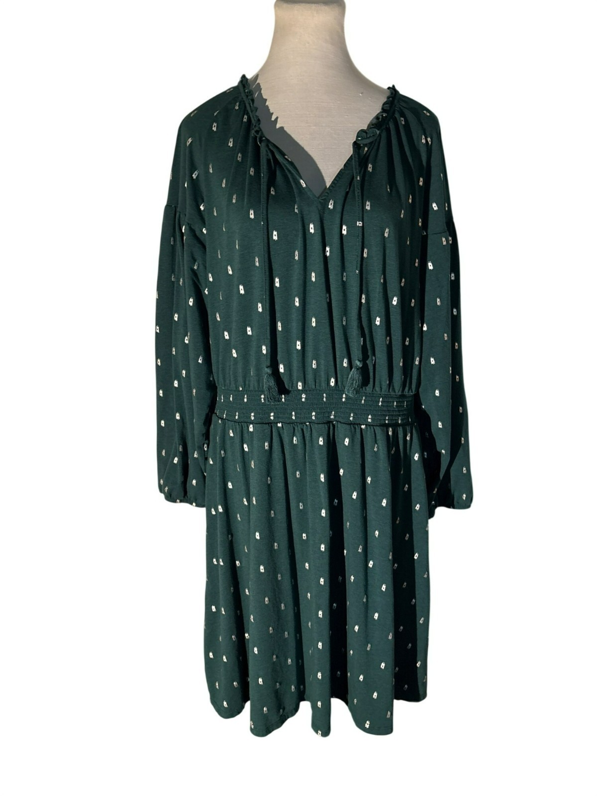 Garnet Hill Green Printed Organic Cotton Tencel Lyocell & Spandex Dress XL