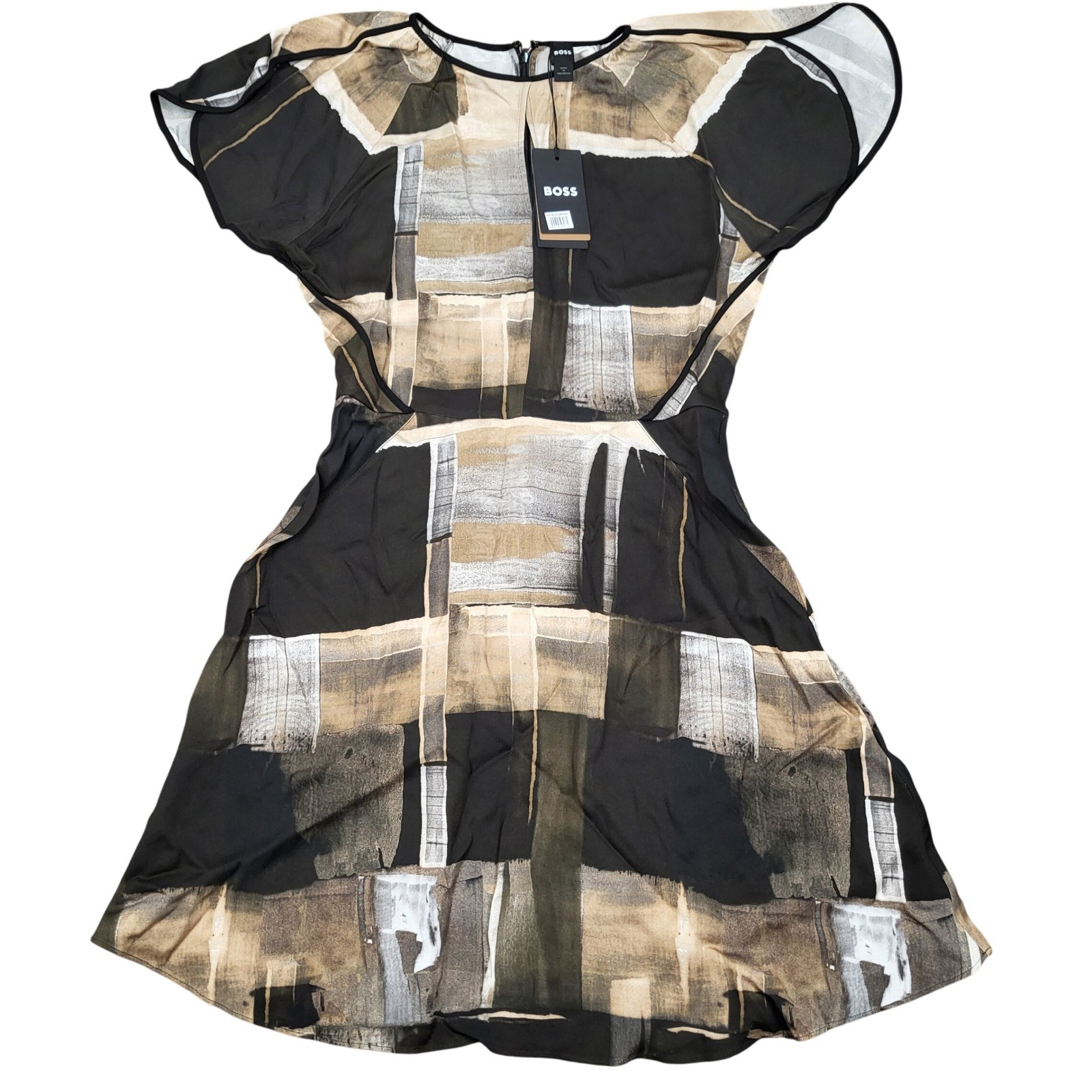 BOSS Hugo Boss Divalia Dress Womens 8 Black Beige New NWT Abstract Geometric