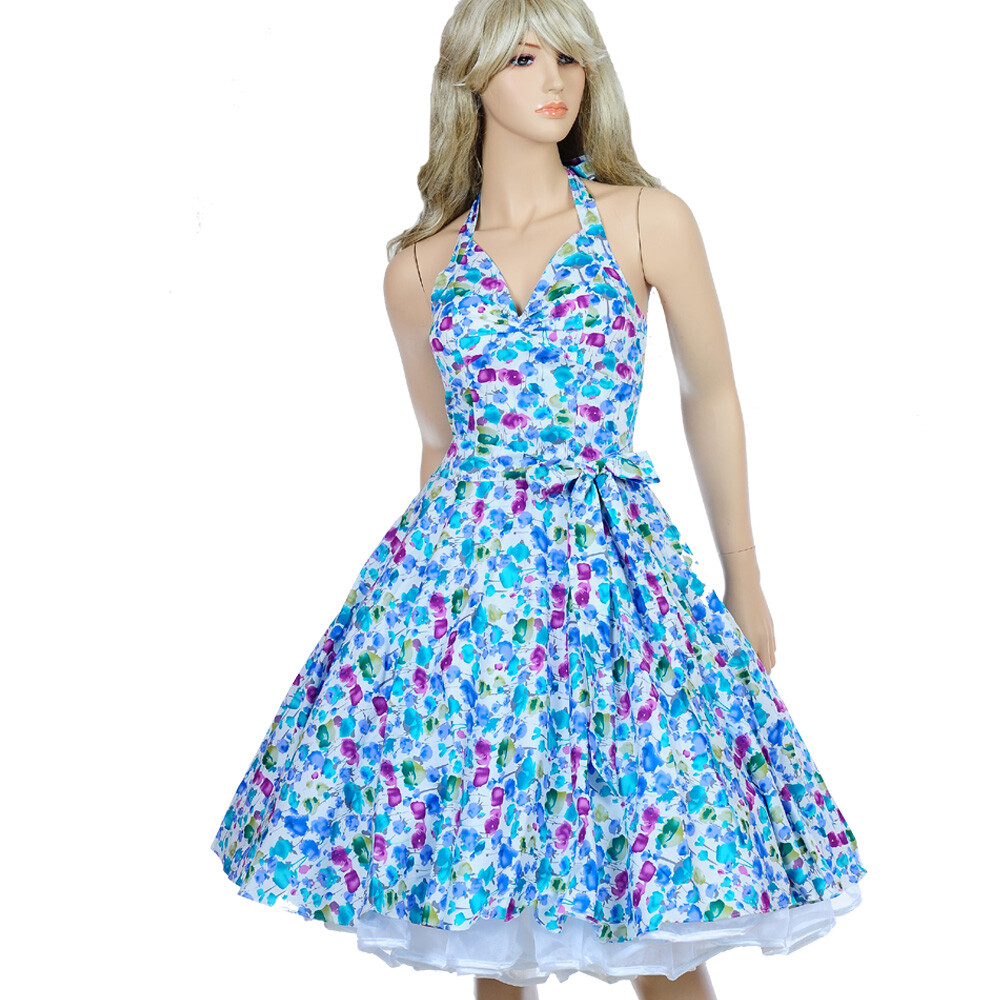 Vintage 50s 60s 70s Swing Retro Rockabilly Dress Cotton Floral Ball Party Dress