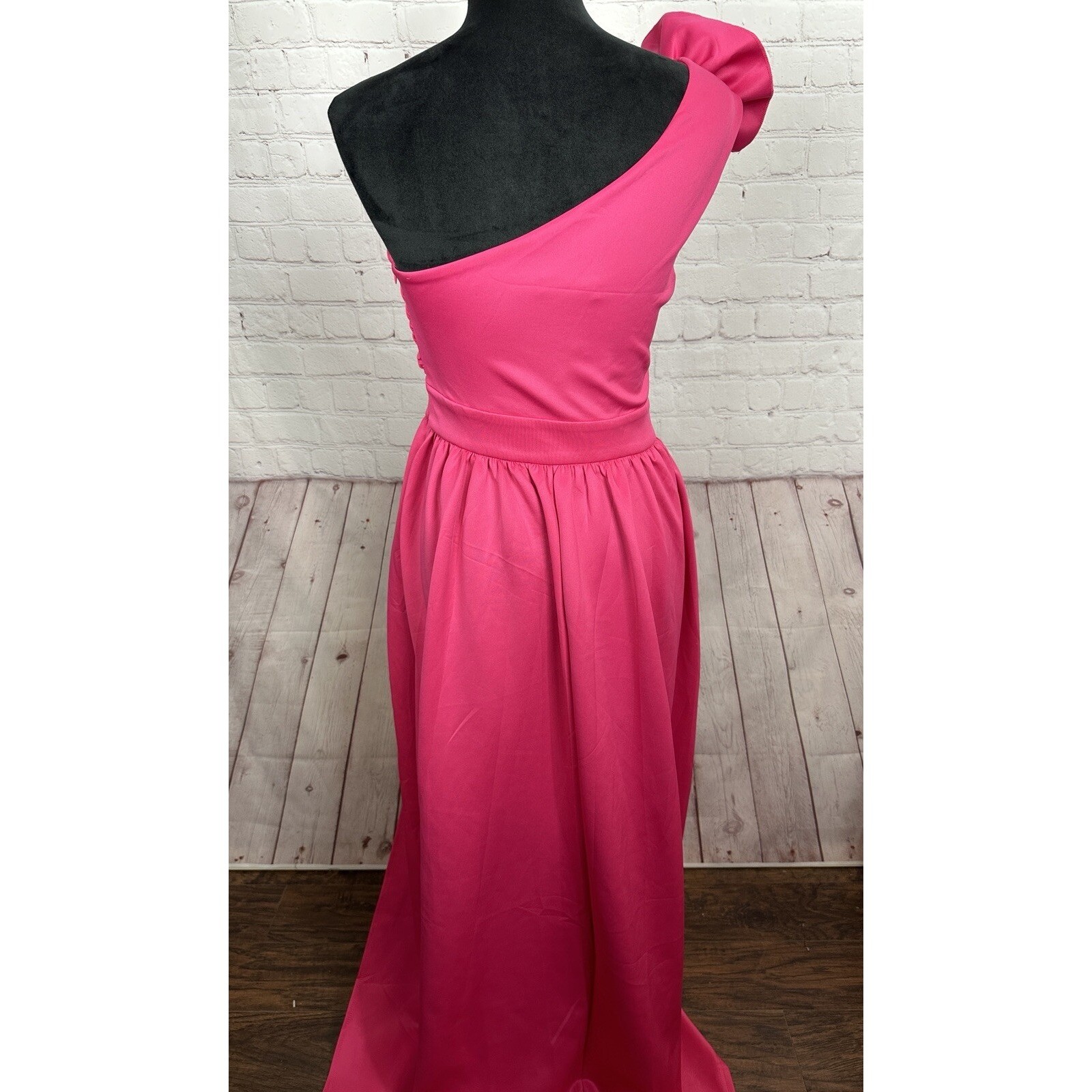 Miss Ord formal party prom wedding pink one shoulder long maxi dress, sz M, NWT