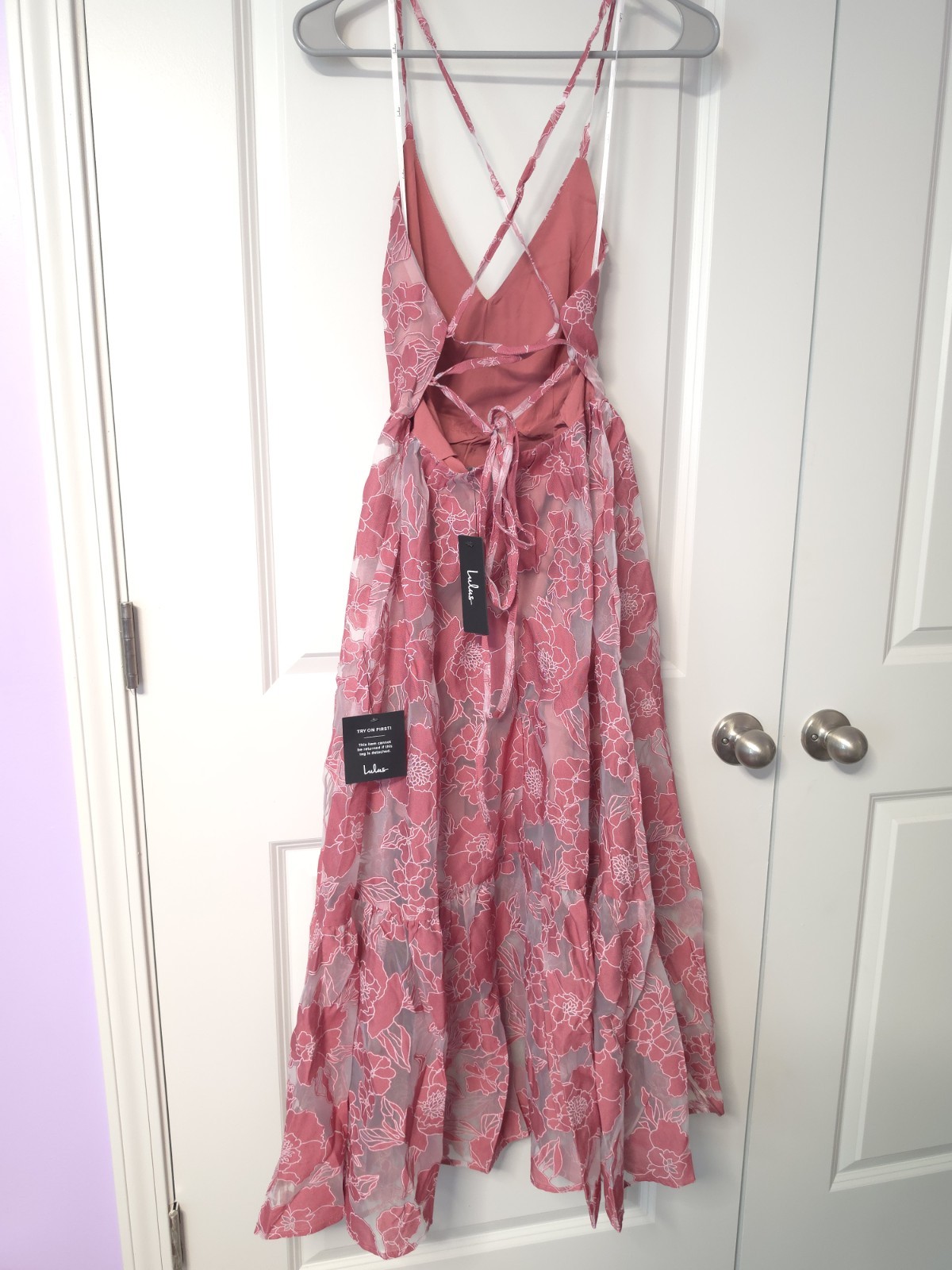 Lulus Feeling Like Forever Rose Jacquard Organza Lace-Up Midi Dress Size XS