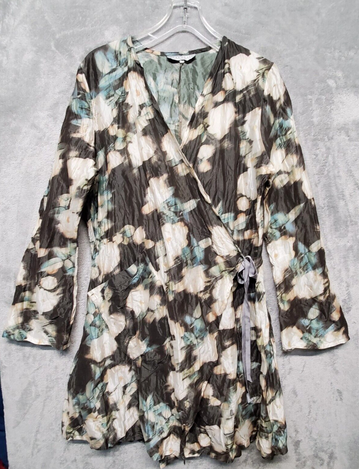 Bryn Walker Dress Womens Medium Green Cream Floral Full Wrap Tafetta Garden