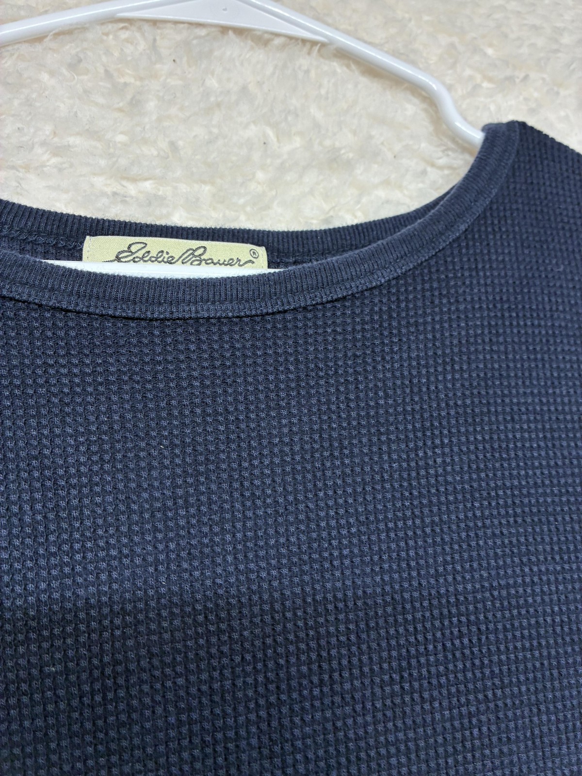 Eddie Bauer Dress Womens Medium Navy Waffle Knit Thermal Short Sleeve Casual