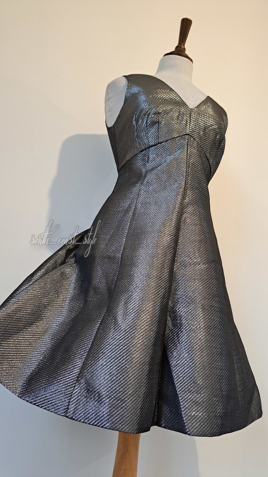 OASIS – Silver Metallic Striped Structured Fit & Flare Dress – Size 12 BNWT
