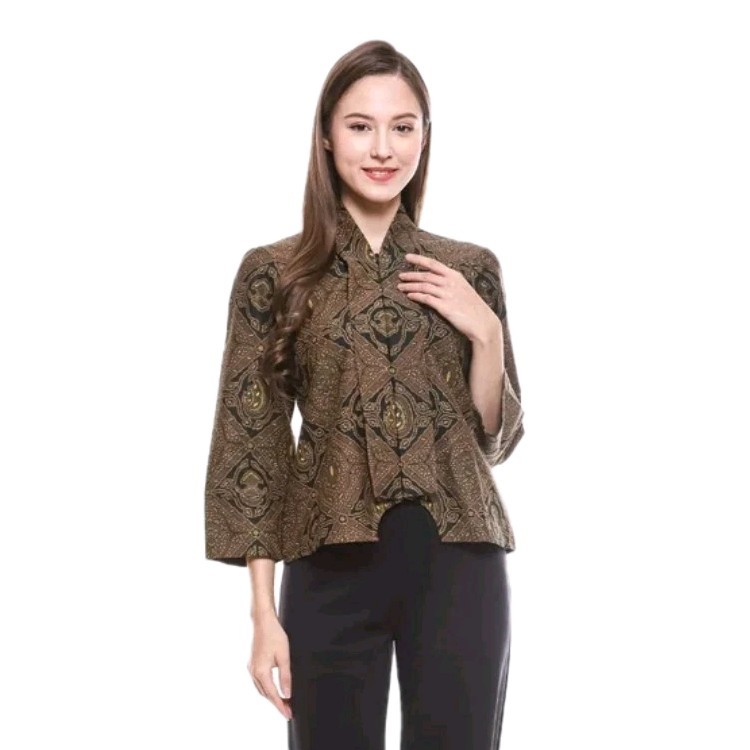 Kedu Batik Women’s Batik Blouse Dobby ALEESHA Brown Formal Women’s Fur Blouse