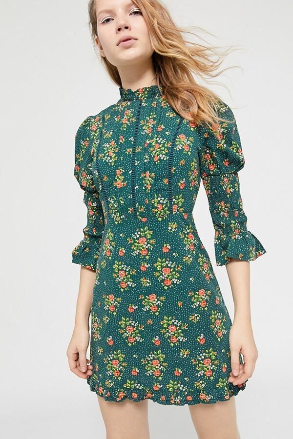 Laura Ashley Prairie Dress Cottagecore Green Floral Spring Homestead 100% Cotton