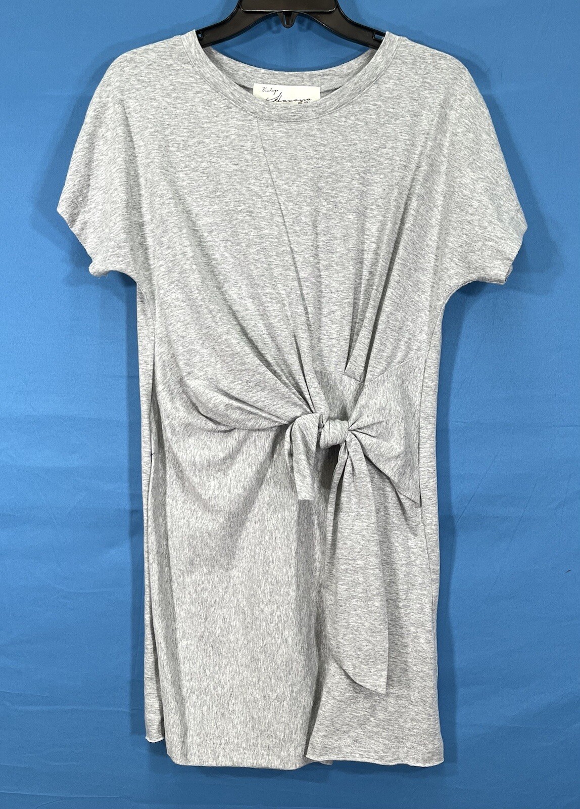 Nwt VINTAGE HAVANA Heather Gray JERSEY KNIT Tie-Front CASUAL Tunic Mini Dress S
