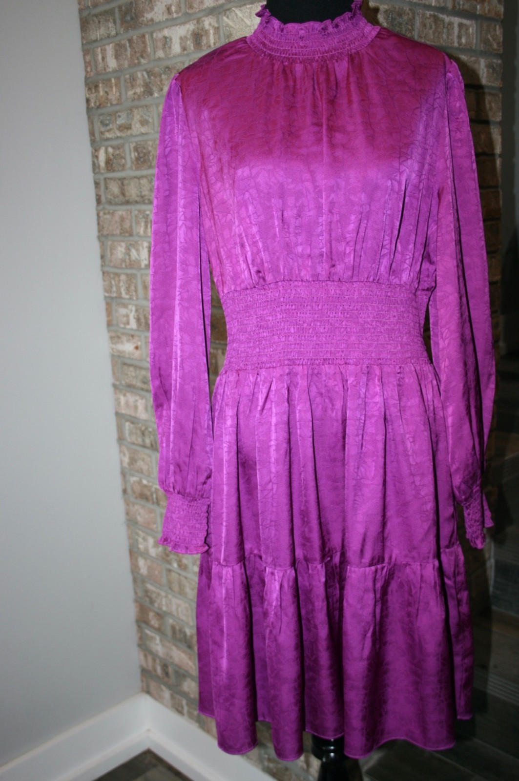 Lucy Paris Womens Purple Ruffle Long Sleeve Retro Dress SZ M