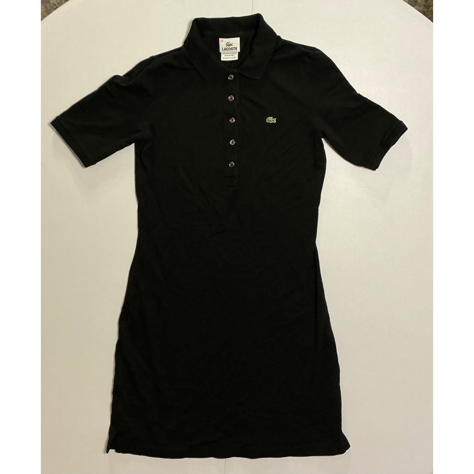 Lacoste Womens Black Pique Cotton Stretch Polo Dress Short Sleeve Sz 36 Tennis