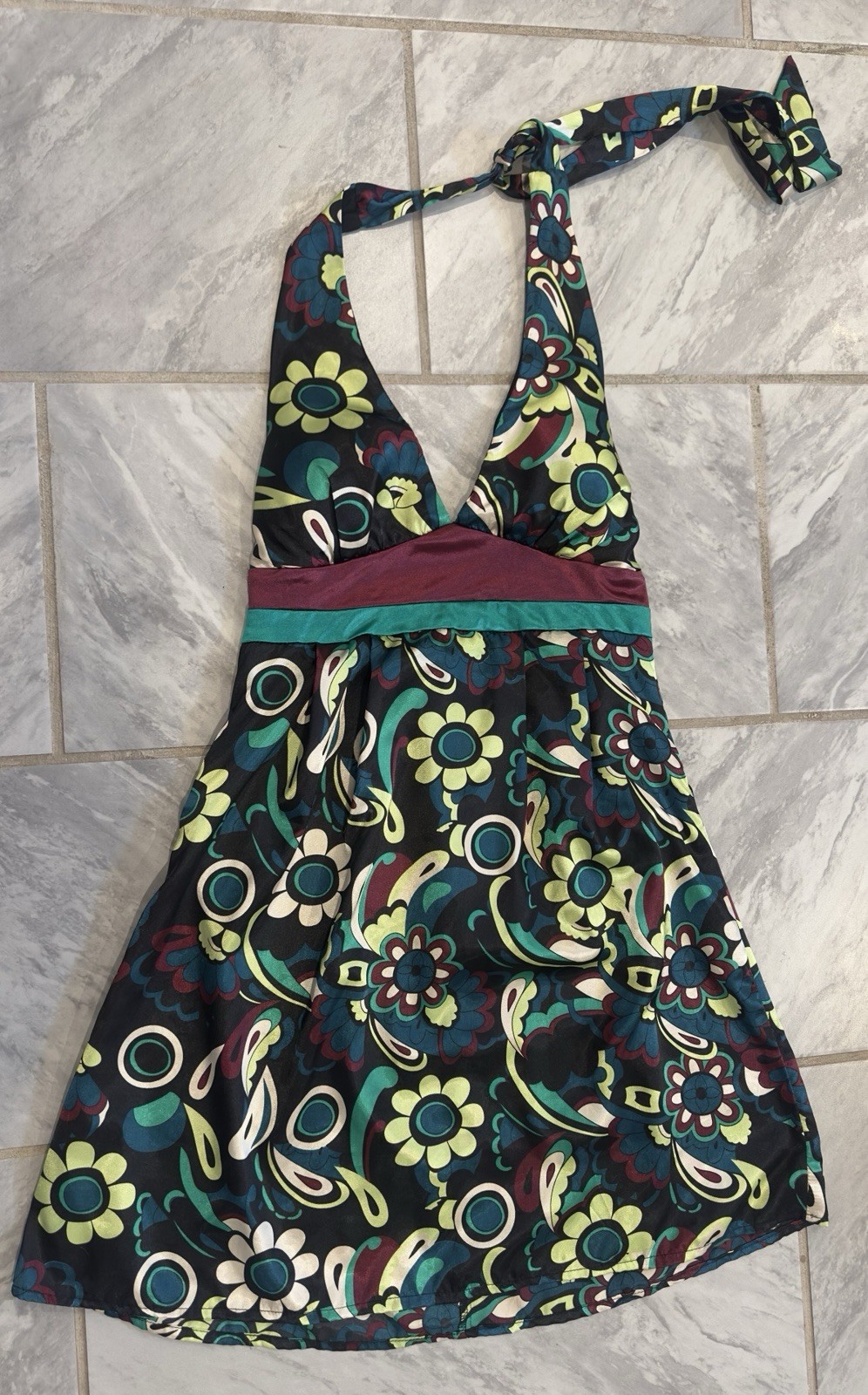 Wet Seal Womens Y2K Womens Halter Backless Mini Dress Flower Multicolor Size L