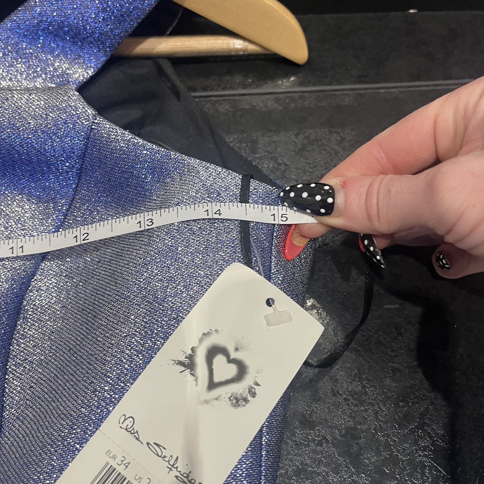 MISS SELFRIDGE – Size 6 UK – BLUE METALLISED SPARKLY cut out DRESS rrp was £55