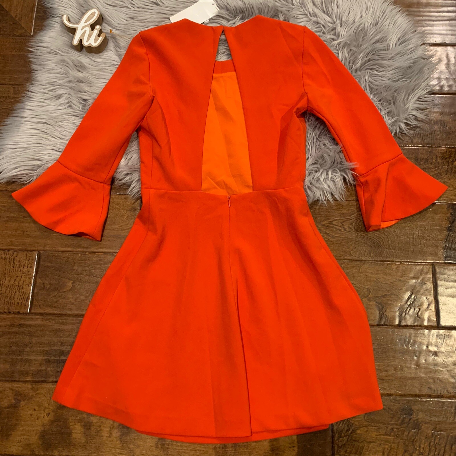 Lucy Paris Dress Red Orange Bell Sleeve Open Back Fit & Flare Size Small New