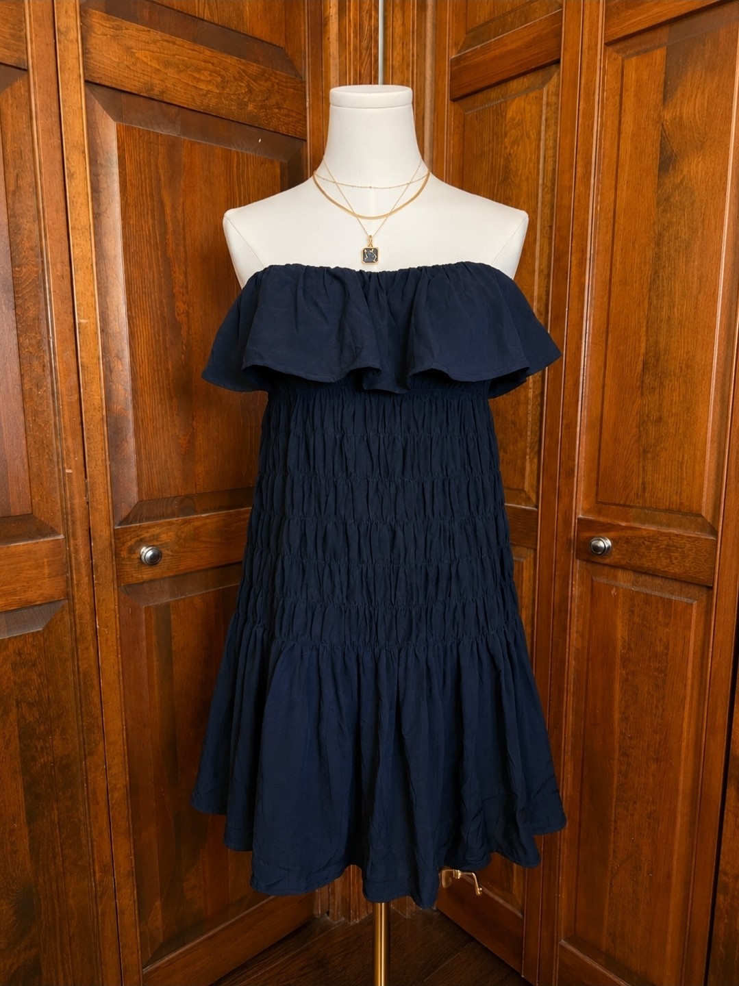 Future Collective Black Strapless Off Shoulder Smocked Ruffle Mini Dress M