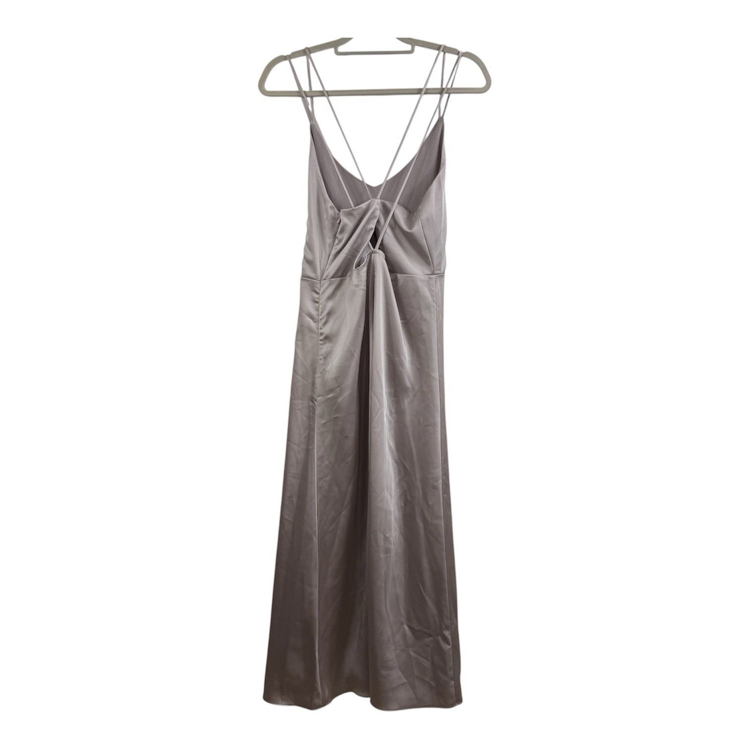 NWT Mod Ref Grey Taupe Eloise Crossback Midi Slip Dress Medium Satin Strappy
