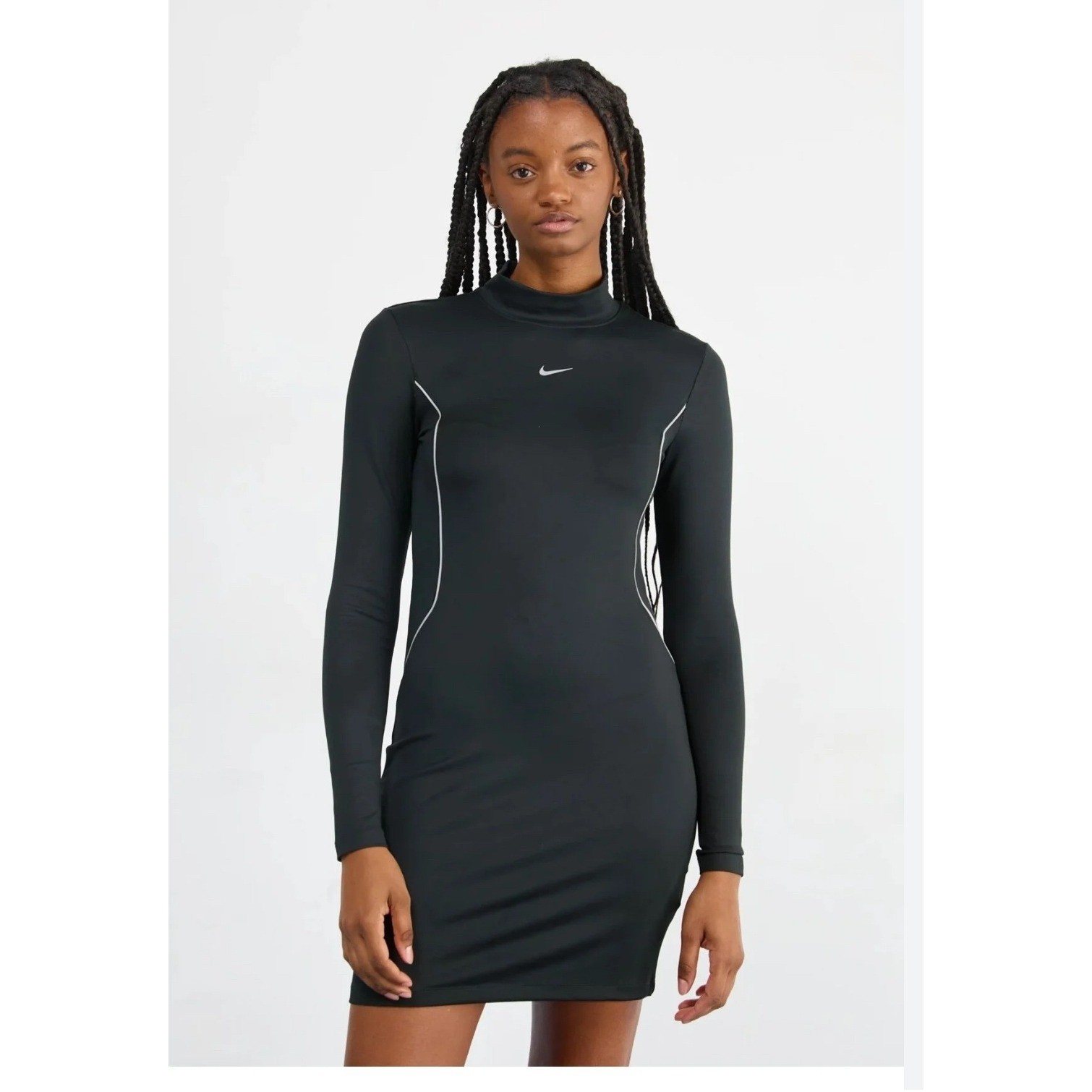 Nike Sportswear Black Mock Neck Long Sleeve Bodycon Dress XL