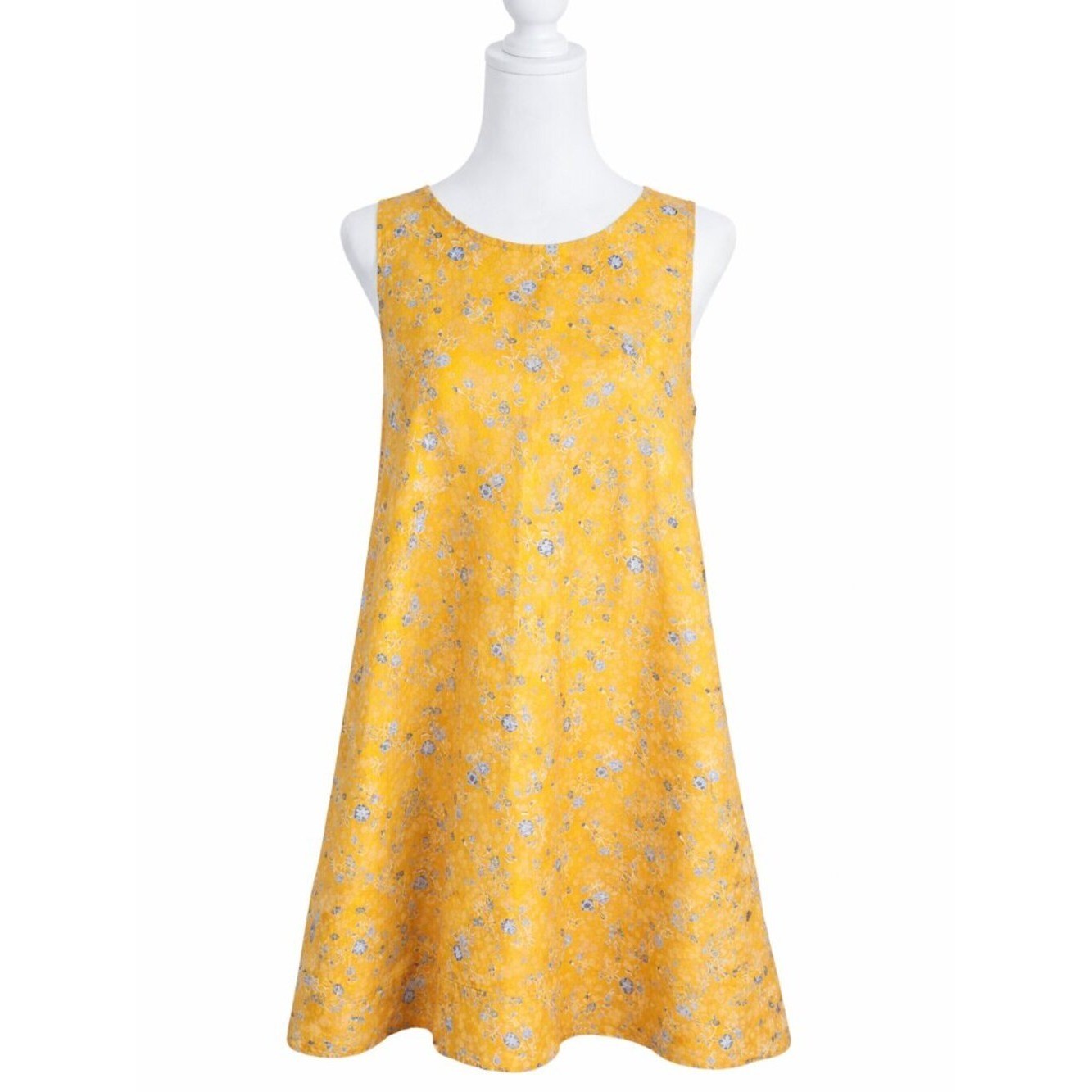 Rachel Zoe 100% Linen Yellow Floral Swing Dress Small w/Pockets Summer Beach
