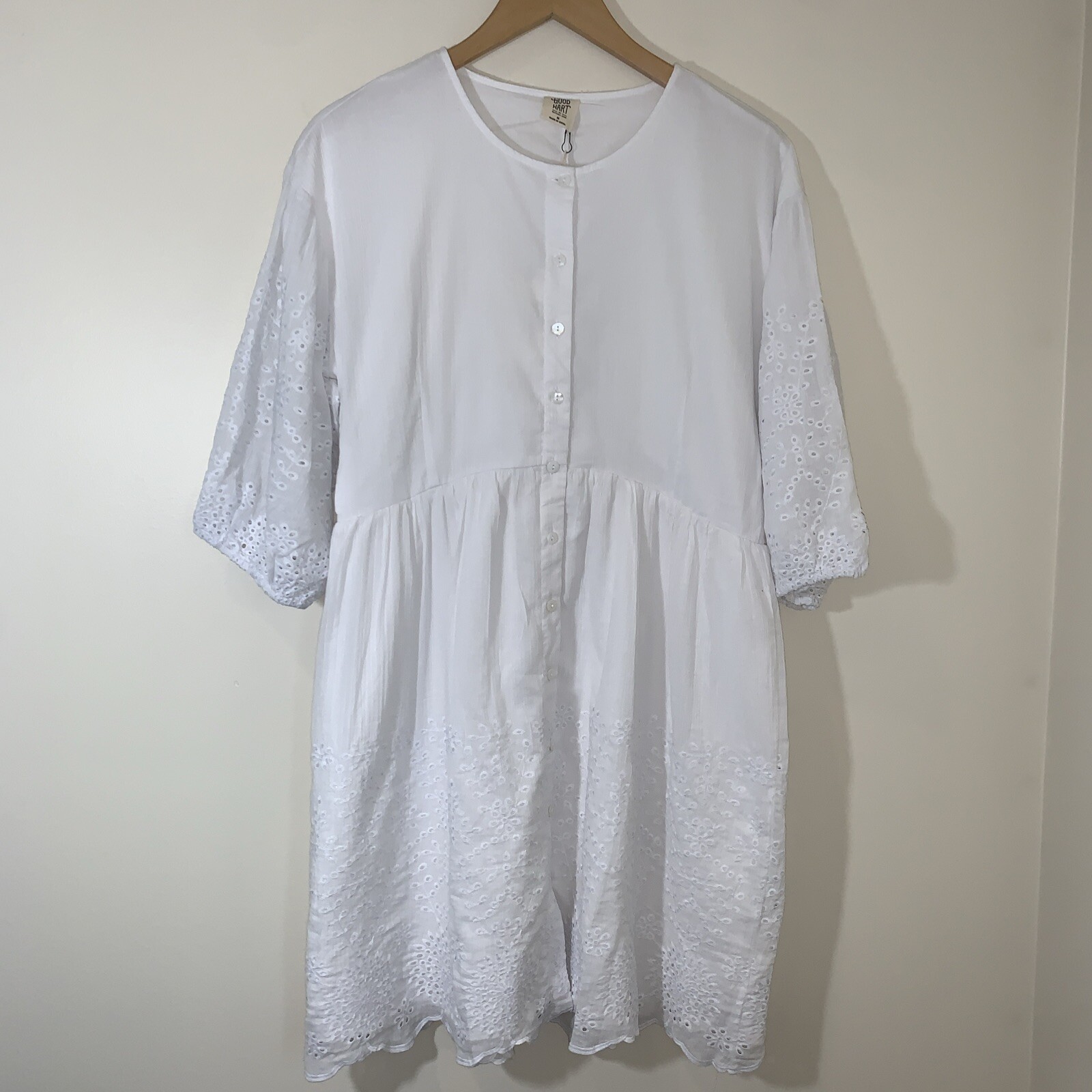 Goodhart Dress Womens Medium White Eyelet Gauzy Cottagecore Modest Church