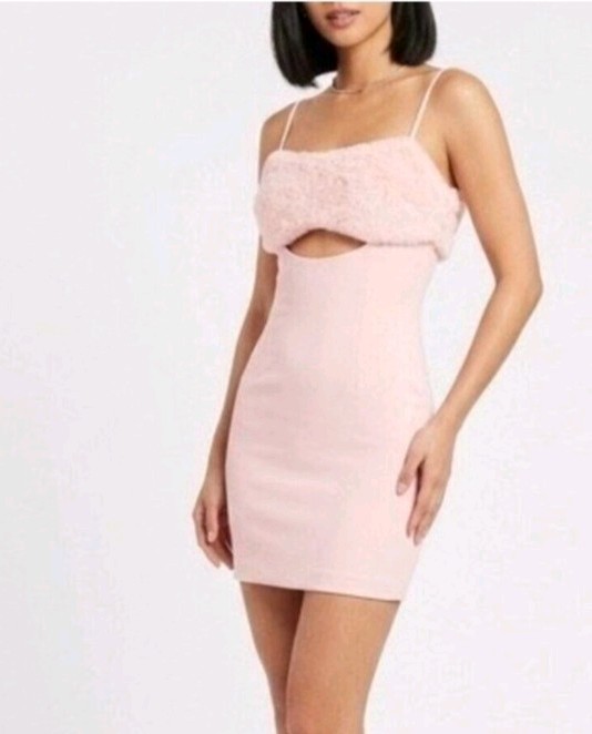 Naked Wardrobe The Statement Faux-Fur Trim Mini Dress S