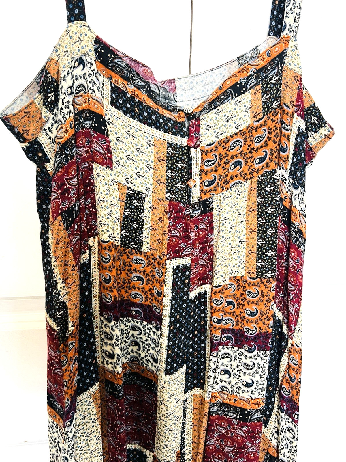 Natural Life Size L XL Patchwork Earth Tones Maxi Dress Boho Peasant Cottagecore