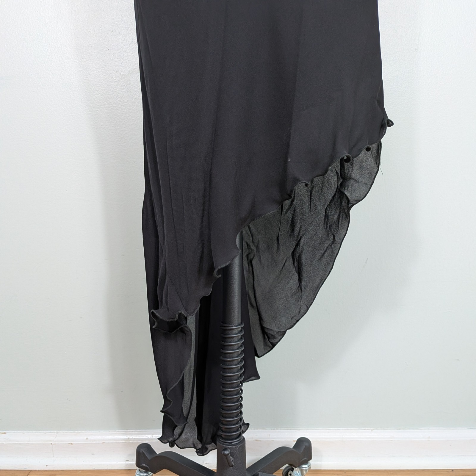Vintage Silk Midi to Maxi Dress 8 Black Slip 90s Y2K Fairy Goth Guest Cocktail