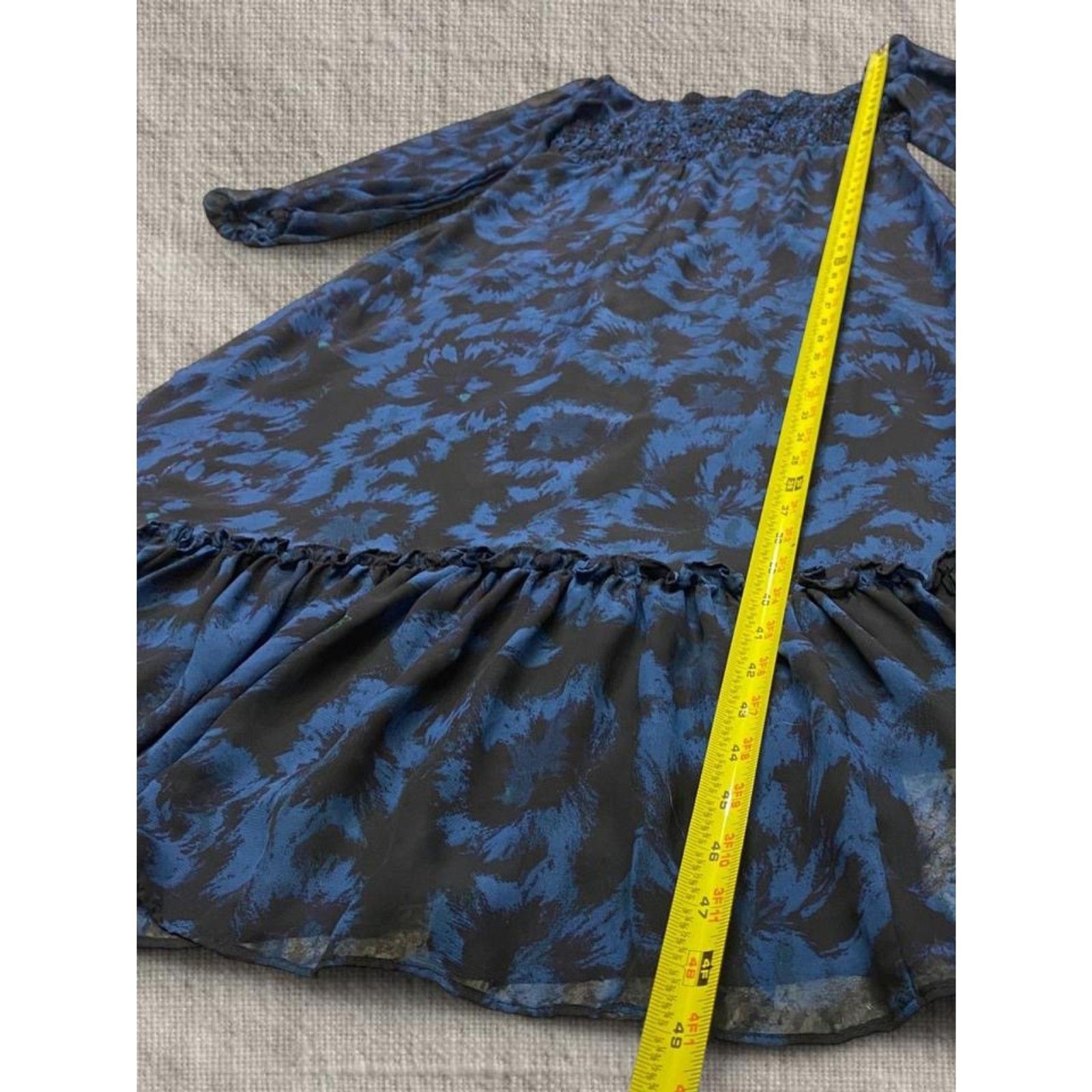 Bohemian Cottagecore Feminine Romantic Black Blue Floral Long Sleeve Maxi Dress