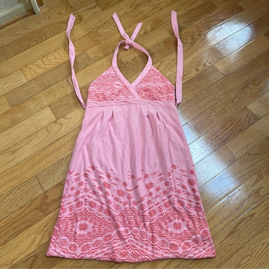 Athleta Bohemian Halter Peach Orange Pinkish Cotton blend Jersey Dress Sz Medium