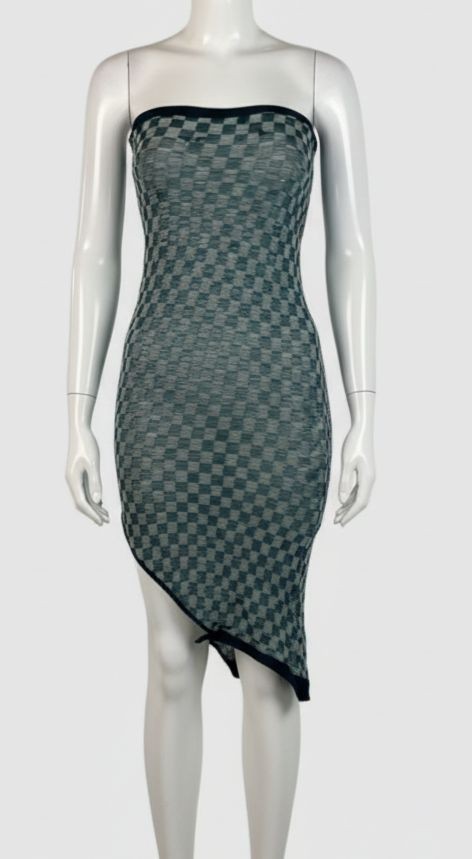 Maison Margiela Women’s Green Strapless Checkerboard Bodycon Dress Size XS