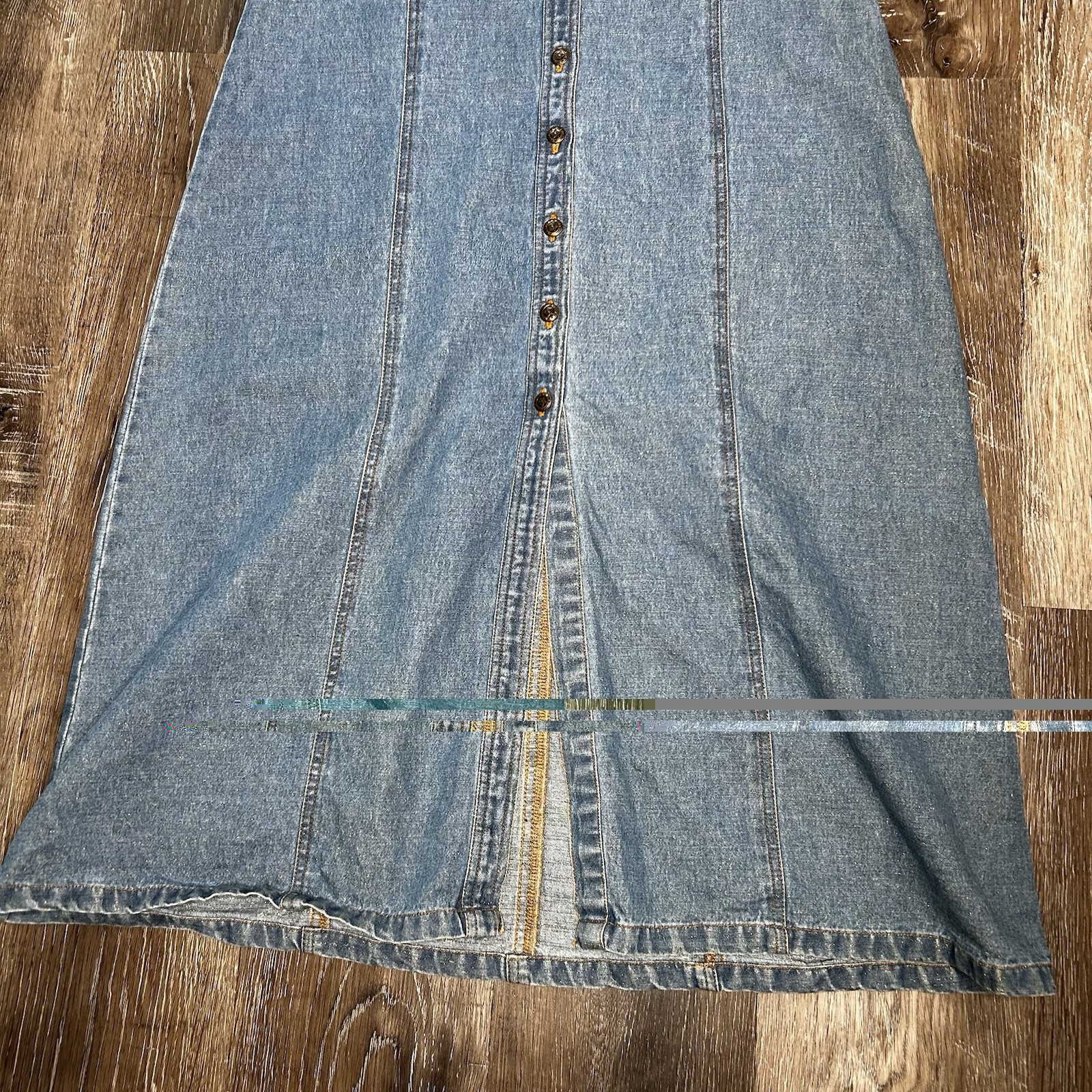 Vintage Studio West Denim Maxi Dress Branded Button Studs Sz M Western Cottage