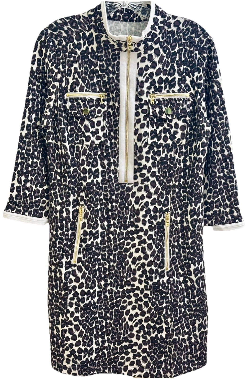 BOSTON PROPER (M/10-12) Animal Chic Zipper Dress 3/4 Sleeves Cotton & Spandex
