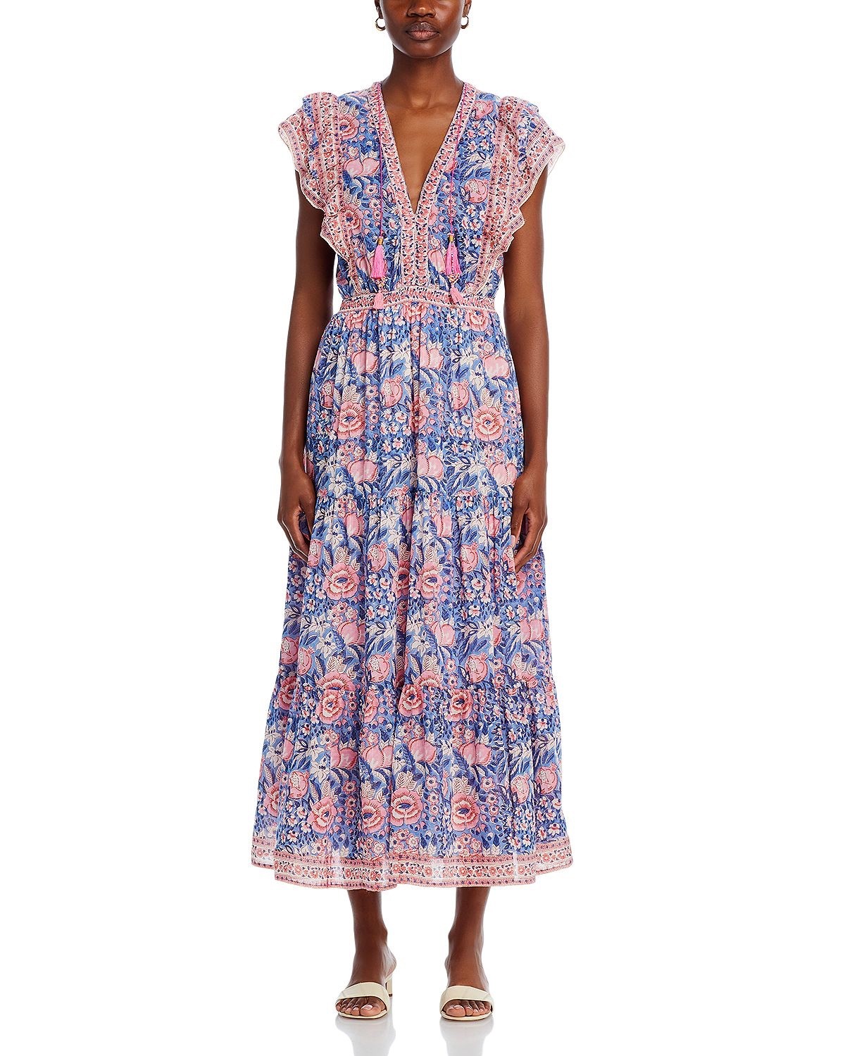 NEW! BELL by Alicia Bell Phoebe Maxi Dress Pink Blue V Neck Size XS $372