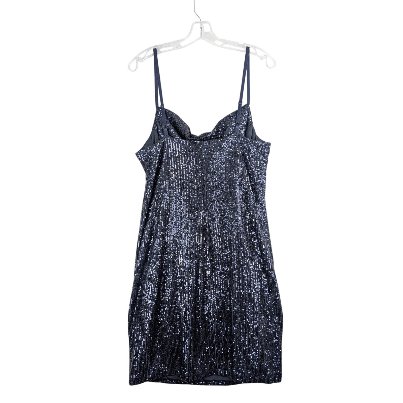 Marina Blue Sequin Spaghetti Strap Cocktail Dress Womens 14 Made In USA NWT