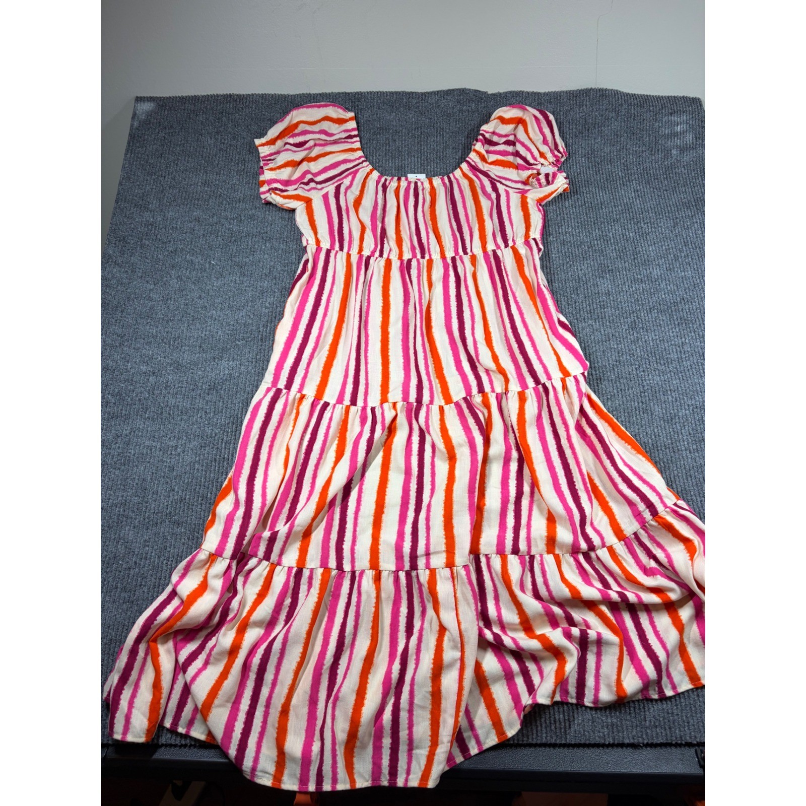 Cato Dress Womens Plus Size 18/20W Striped Tiered Midi Pink Orange White NWT