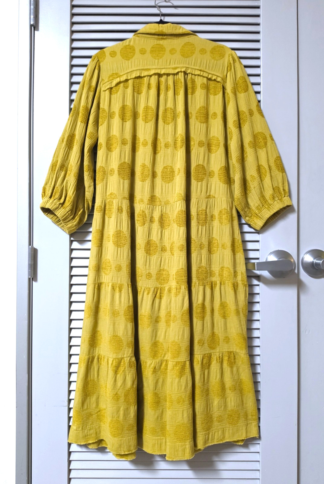 3/4 kiwi dot texture collar tiered maxi long dress 1XL
