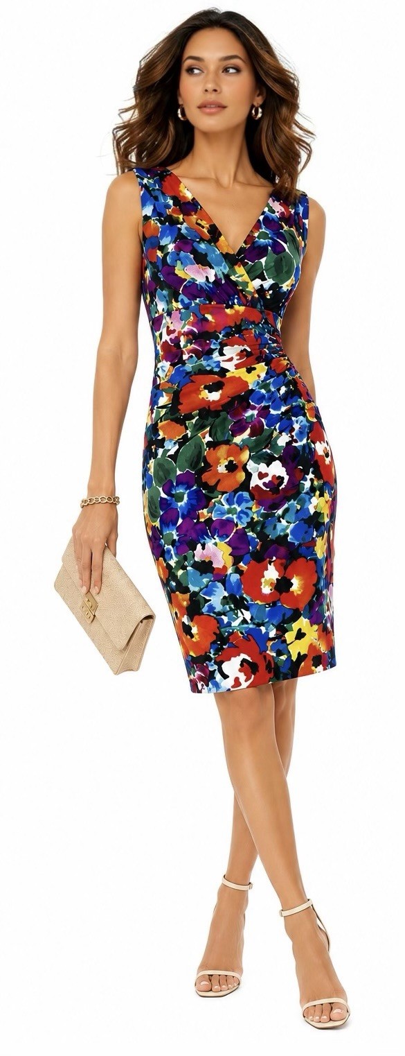American Living Ralph Lauren Dress Sheath Wrap Size 6 Blue Floral Sleeveless
